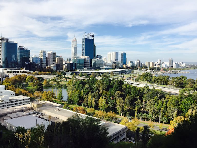 A picturesque view of Perth city skyline and Kings Park as the Perth property market booms.
